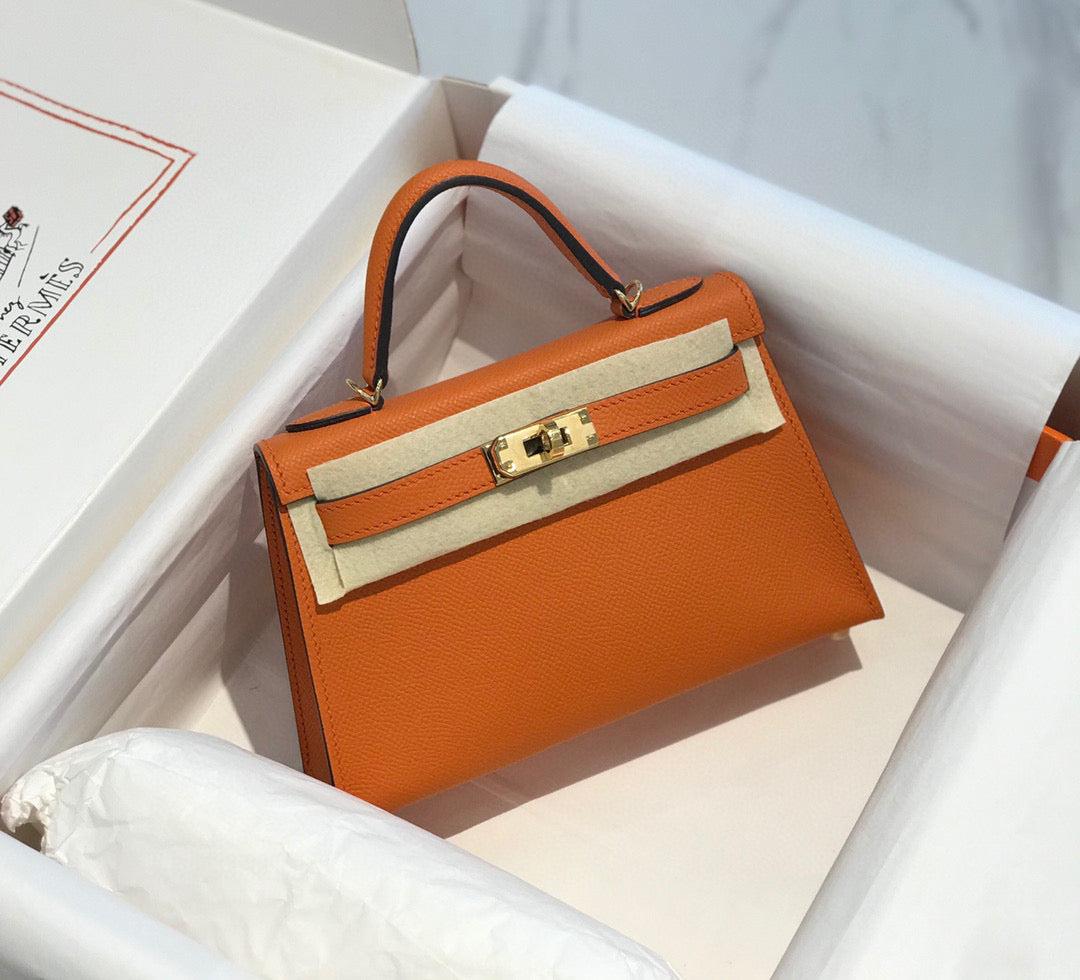 HM KELLY MINI 20 ORANGE EPSOM GOLD HARDWARE - AAA Premium Quality