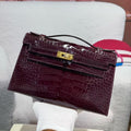 HM KELLY MINI 22 BORDEAUX RED AMERICAN ALLIGATOR GOLD BUCKLE (MADE - TO - ODER)