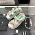 DAD SANDAL IN WHITE MIX PERSIAN GREEN TWEED FABRIC