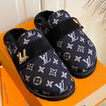 COSY FLAT COMFORT CLOG IN BLACK MONOGRAM FABRIC AND SUEDE