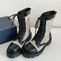 D-UNIT ANKLE BOOT BLACK CALFSKIN WITH BEIGE AND BLACK CANNAGE TWEED