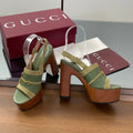 HIGH HEEL SANDALS 13 CM IN MOSS GREEN CALFSKIN MIX SUEDUE GOLD HARDWARE