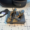 HIGH HEEL SANDALS WITH SHINY RHINESTONES STRAP IN GOLDEN BROWN SILK
