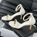 HIGH HEEL 7.5 MM SANDAL IN WHITE SHEEPSKIN WITH STICKERS
