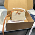 CROCHET SHOULDER BAG 18 IN BEIGE WOVEN RAFFIA CALFSKIN STRAP