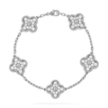 CLOVER 5 MOTIFS SILVER DIAMOND BRACELET